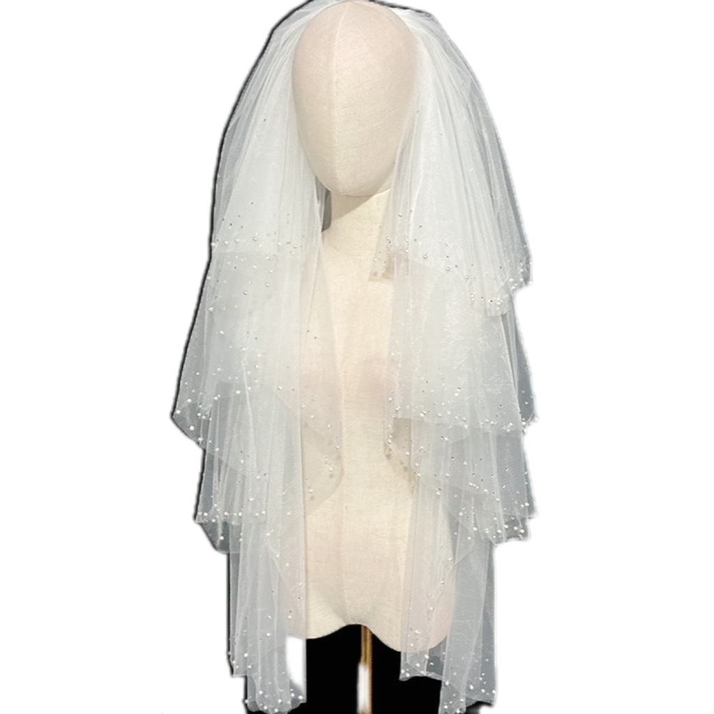 Wedding Veils Lace Appliqued Four Layer Custom Made White Pearl Veils with Comb Bride Bridal Accessories