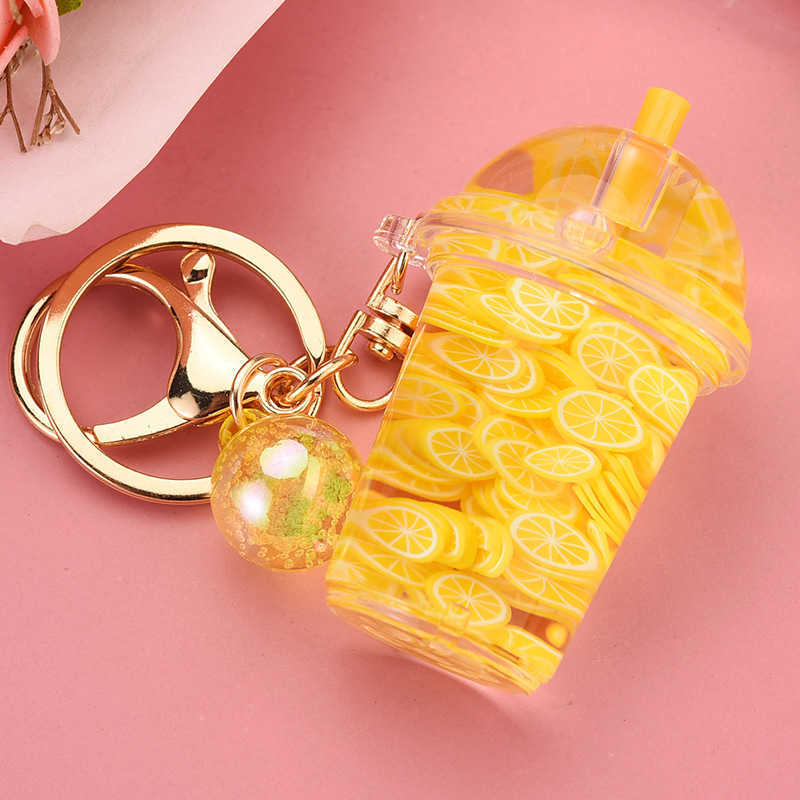 New Fashion Liquid Quicksand Keychain Cartoon Watermelon Pitaya Fruit Keyring for Women Men Flower Key Chains Gift R250728