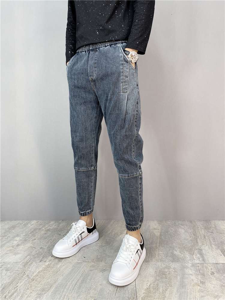Spring and autumn men's solid color small leg jeans Capris elastic Leggings fashion slim young personality Harem Pants, Blue
Spring and autumn men's solid color small leg jeans Capris elastic Leggings fashion slim young personality Harem Pants, Blue
