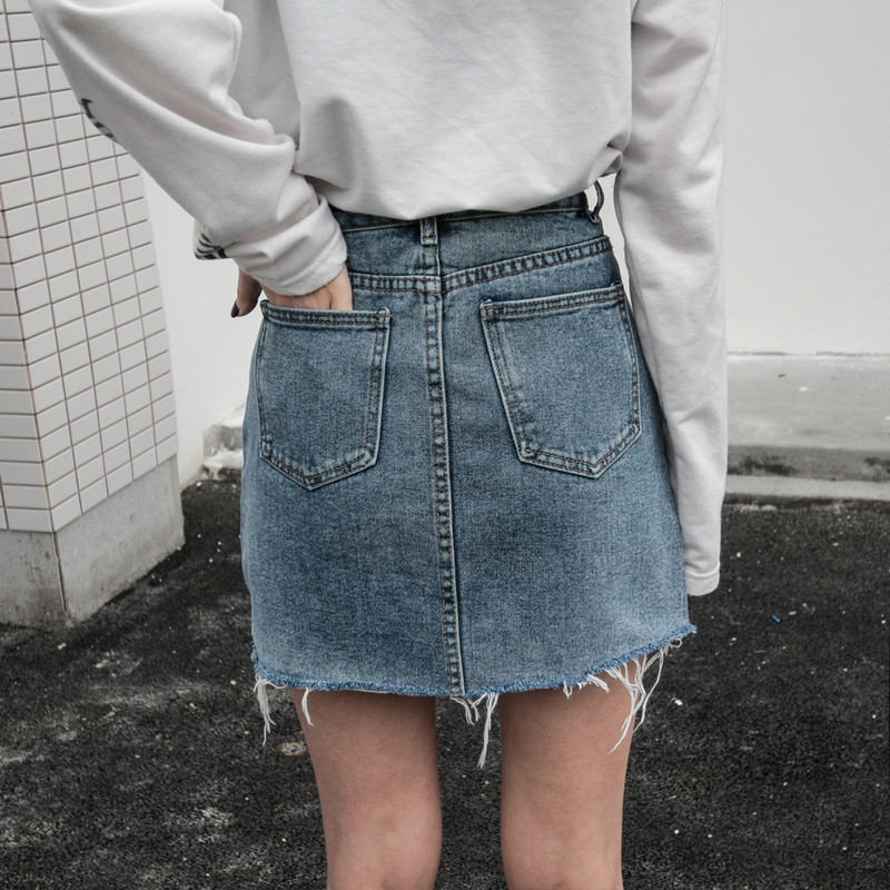 Gentillove Casual High Waist Pencil Denim Skirts Women Summer Black Blue Solid Pockets Button All-matched Jeans Skirt 210306