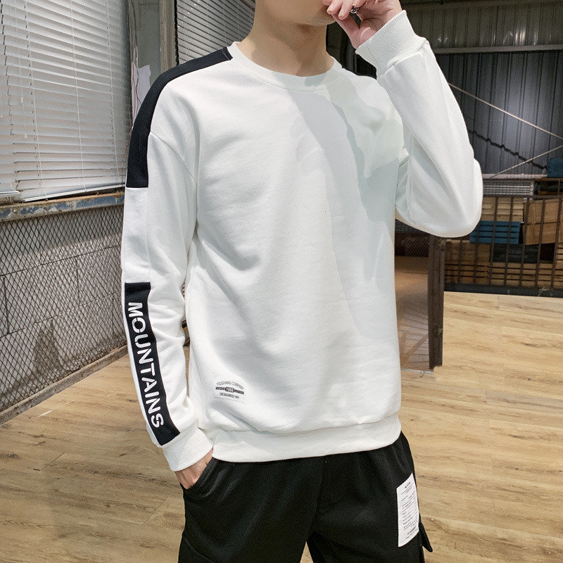 Trend Men Hoodies Casual Solid Splice Pullover ONeck Slim Fit Men's Sportswear Sweatshirt Print Male Hoody Tracksuit 201020