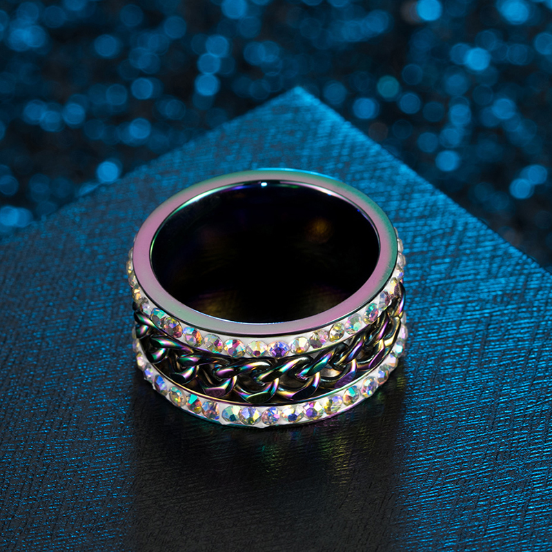 Rainbow Stainless Steel Chain with Zirconia Stone Ring for Men New Fashion Hip Hop Multicolor Black Gold Color Punk Party Gifts Wolf Tide Jewelry Bijo