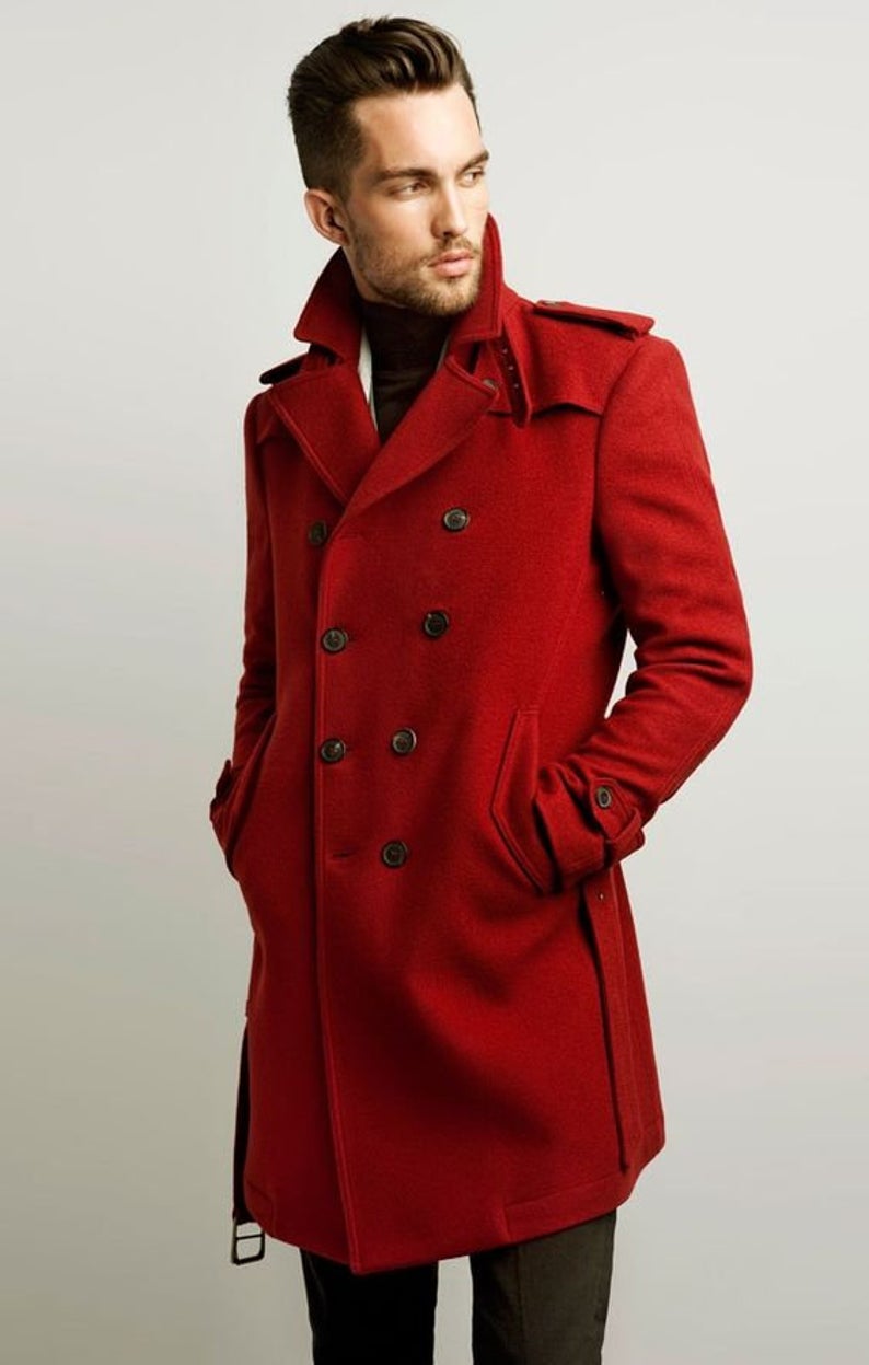 Red Groom Mens Long Jacket Plus Size Double Breasted Best Man Coat Suit Business Wedding Blazer Tuxedos Custom Made One Piece