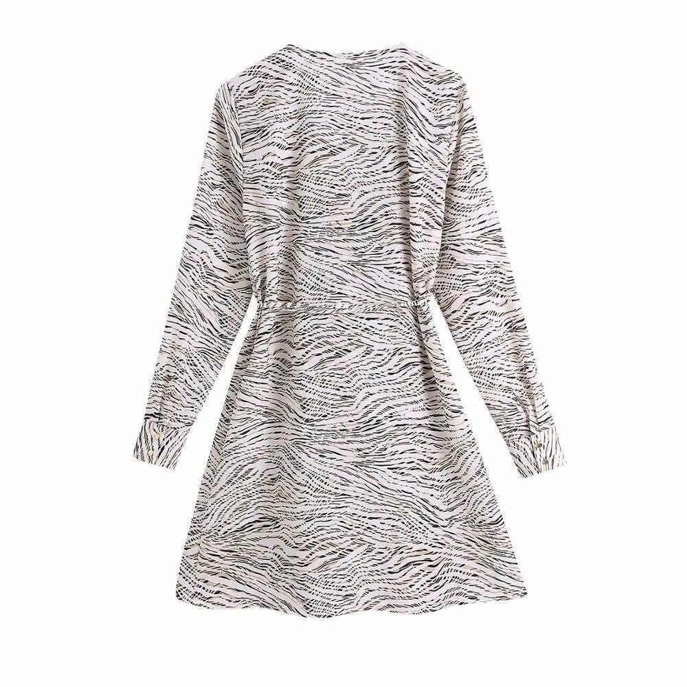 Women Dress Zabra Printed Ruffled V-neck Elegant Fashion Casual MIni Woman Dresses Femme Robe Ropa Mujer Vestidos 210709