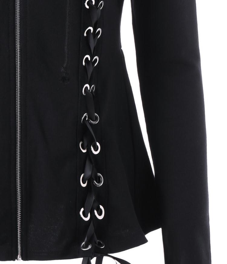 Rosetic Gothic Women Black Hooded Lace Up Sweatshirt Crop Top Hoodie Jacket Women Hoodies Autumn Goth Clothes Wear jacket 201203