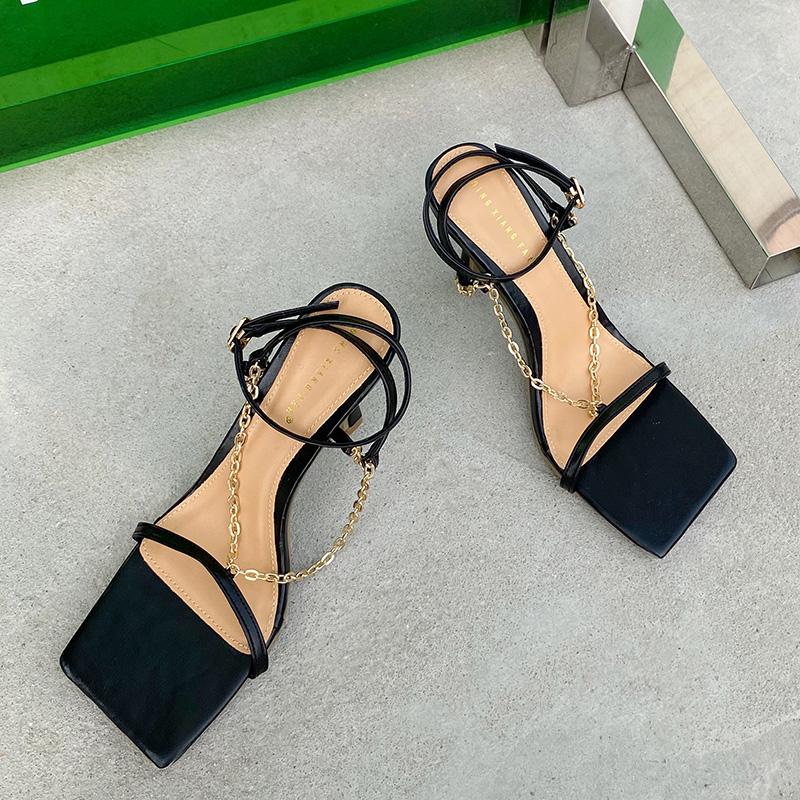 Chic Women's Purple High Heels with Gold Chain Detail - Open Toe Stiletto Sandals Ideal for Nightlife