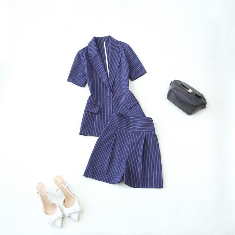 Women' Suits & Blazers Summer Fashion Business Women Uniform Female Office Ladies Pants Suit Formal For Wedding Tuxedo Outfit, Navy blue