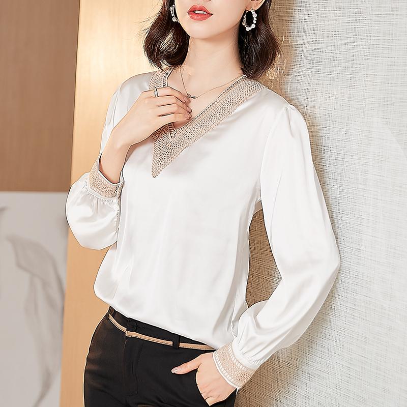 Women's Blouses & Shirts 2021 Fashion Silk Wome's Shirt V-neck Long Sleeve Ladies Tops Embroidered White OL Satin Solid Women Clothing, Pink
Women's Blouses & Shirts 2021 Fashion Silk Wome's Shirt V-neck Long Sleeve Ladies Tops Embroidered White OL Satin Solid Women Clothing, Pink
