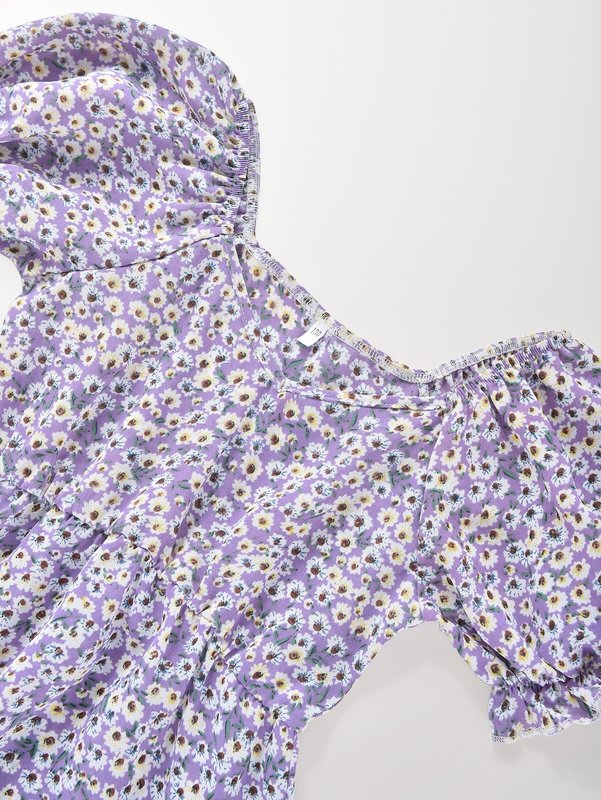 Girls Ditsy Floral Puff Sleeve Ruffle Hem Dress SHE01