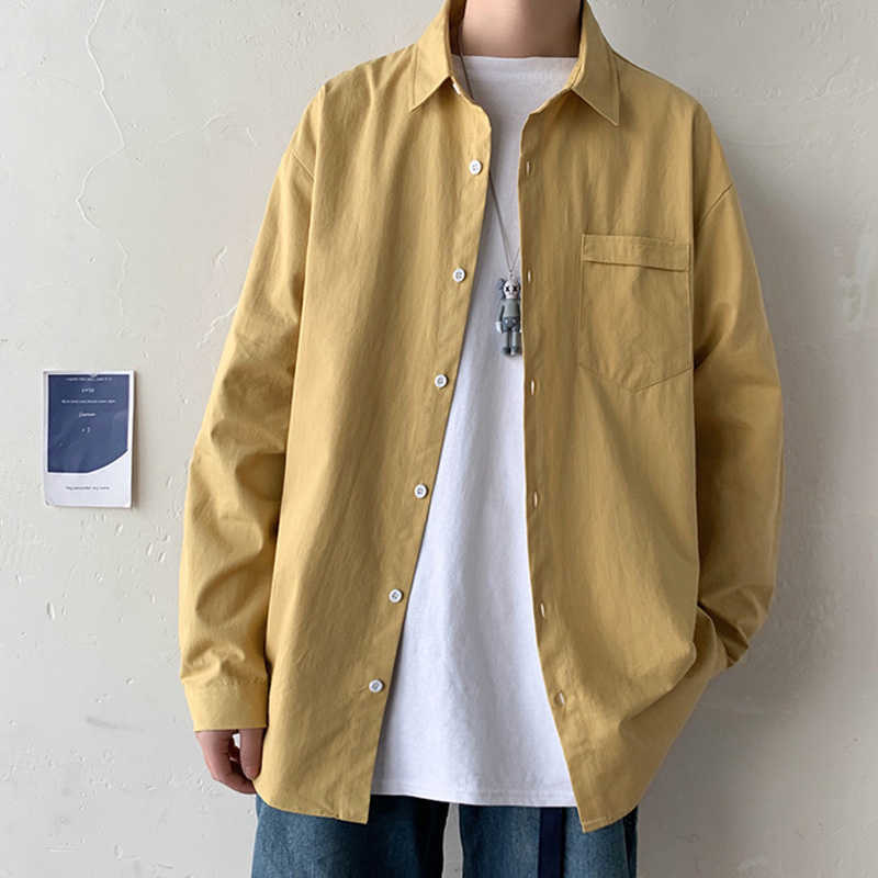 Sping Korean Fashion Mens Shirts Daily Casual Loose Button Down 100% Cotton Long Sleeve Left Chest Pocket Shirts 4XL 5XL 210528
