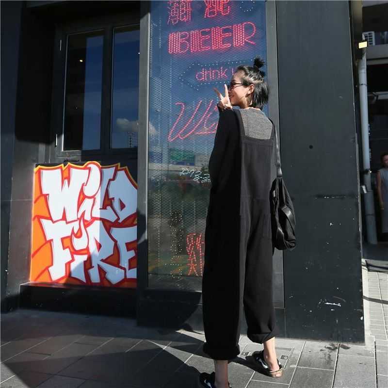 women Jumpsuits Spring age-reducing Harajuku Rompers high-waist wide-leg overalls jeans women's all-match trousers 210526