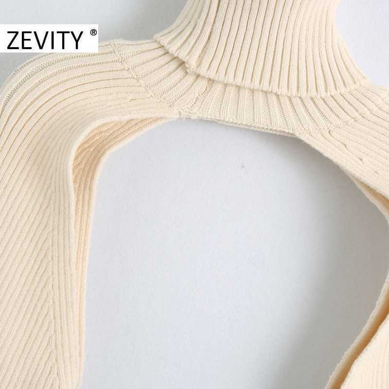 Zevity women fashion turtleneck collar lantern sleeve knitting sweater female long sleeve casual sweaters chic tops S398 210603