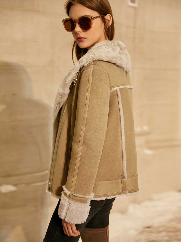 Minimalism Winter Double-faced Fur Women's Coat Fashion Lapel Thick Zipper Full Sleeve Short Female Jacket 12070611 210527