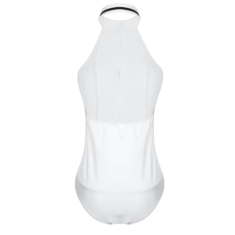 Womens One-piece Body Shirt Sleeveless Haltered Wing Tip Collar Backless Tuxedo Shirt Bodysuit with Bow Tie Work Wear Bodysuits Y200904