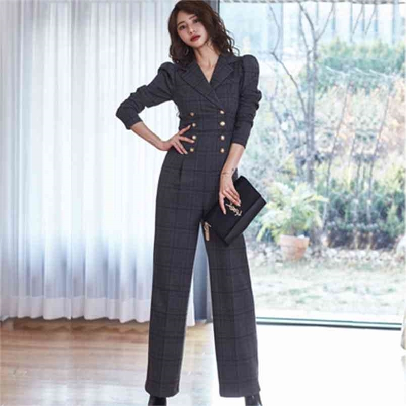 Spring Elegant Women Double breasted Plaid Jumpsuits OL Work Wide Leg Pants Casual Loose Long Sleeve Rompers 210603, Black
Spring Elegant Women Double breasted Plaid Jumpsuits OL Work Wide Leg Pants Casual Loose Long Sleeve Rompers 210603, Black