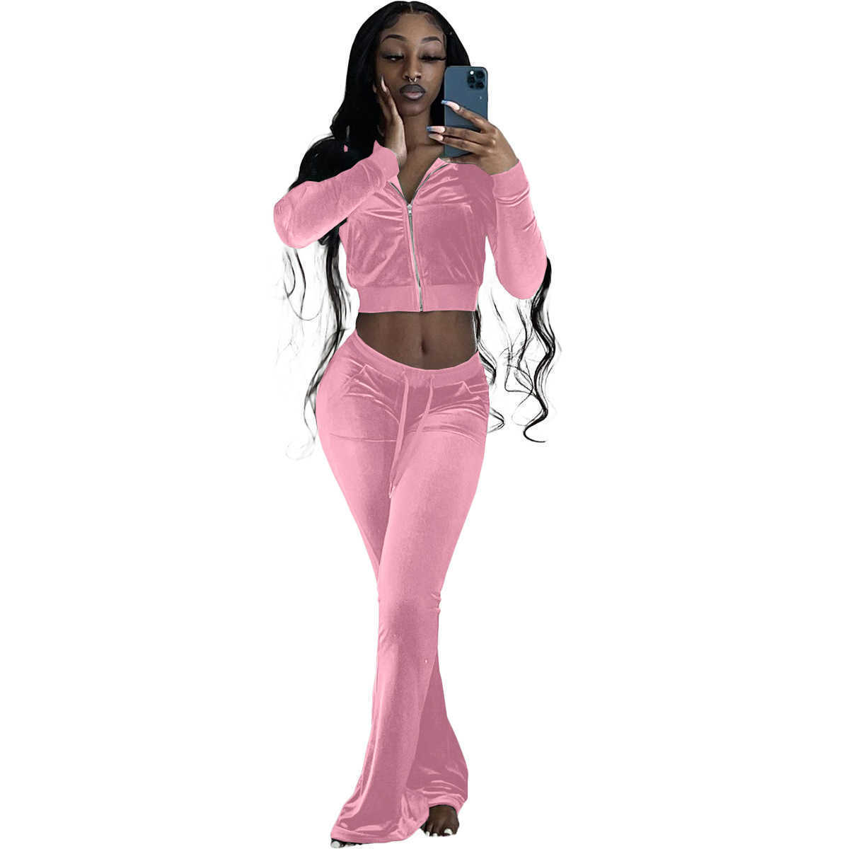 Women Tracksuit Solid Velvet Pink 2 Piece Set Zipper Front Pocket Long Sleeve Jacket + Bell Bottom Sweatpant Gym Jogger Suit -XXL, Brown
Women Tracksuit Solid Velvet Pink 2 Piece Set Zipper Front Pocket Long Sleeve Jacket + Bell Bottom Sweatpant Gym Jogger Suit -XXL, Brown