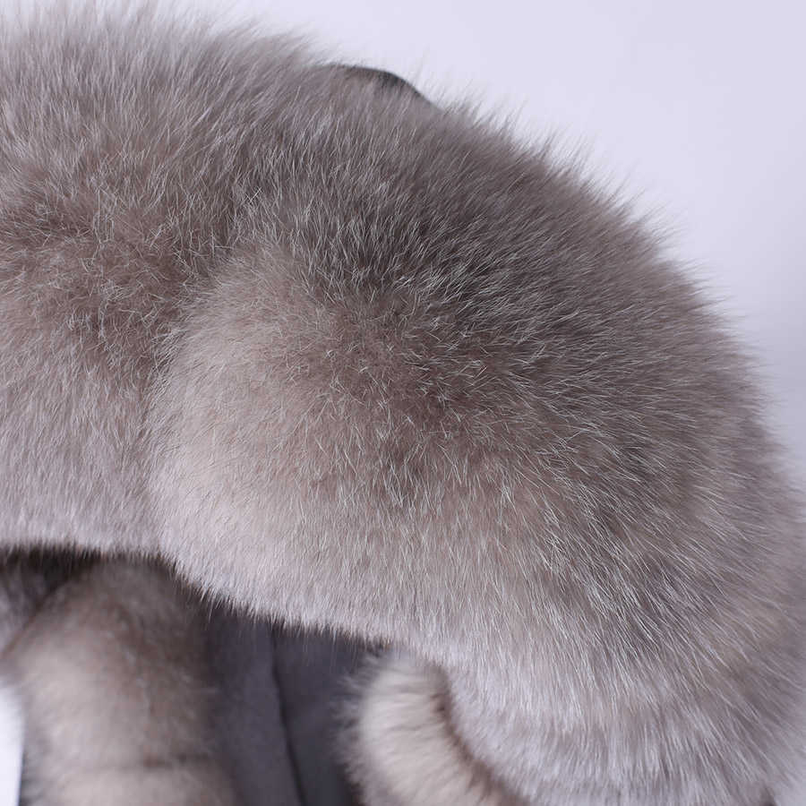 maomaokong natural real fur Collar coat Women's leather jacket winter clothe bomber jacket parkas padded coats Long 211019