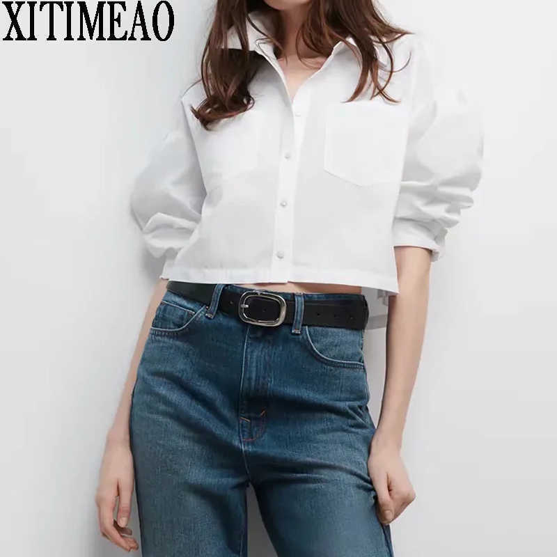 ZA Women Fashion Retro Short Tops V-neck Long Sleeve Elegant Sexy Blouse Clothing White Basic Lapel Shirt 210602
ZA Women Fashion Retro Short Tops V-neck Long Sleeve Elegant Sexy Blouse Clothing White Basic Lapel Shirt 210602