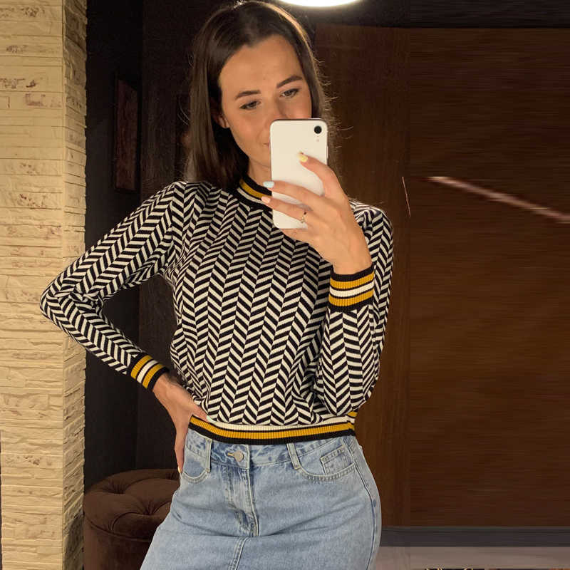 GIGOGOU Geometric Knitted Women Pullover and Sweaters Autumn Winter Thick Female Jumper Warm Striped Christmas Sweaters Pull 211109