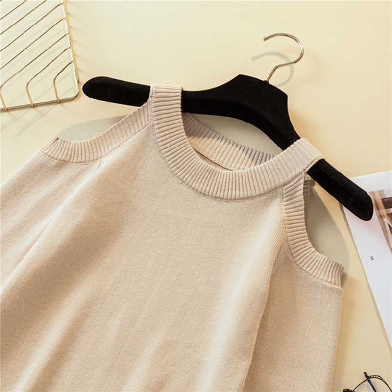 LJSXLS Sexy Off Shoulder Knitted Sweater Women Solid Slim Pullover White Black jumpers Autumn Winter Female Tops 211011Z