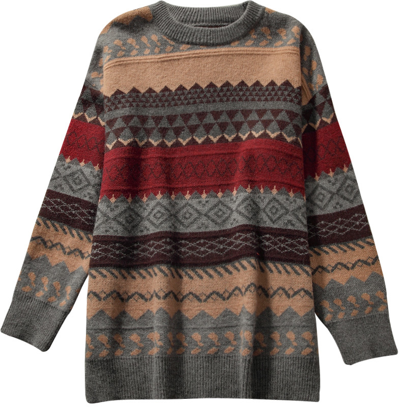 Ezgaga Argyle Sweater Women O-Neck Loose Graphic Tops Autumn New Long Sleeve Pullover Knitting Sweaters Vintage Streetwear 210218