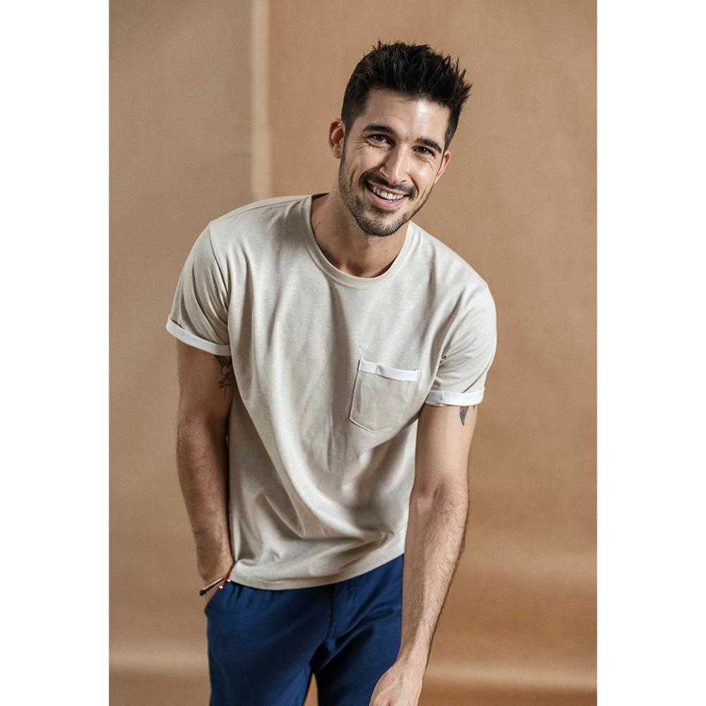 summer Layered chest pocket t-shirt men Melange vintage short sleeve fashion tshirt 100% cotton tops 190431 210623