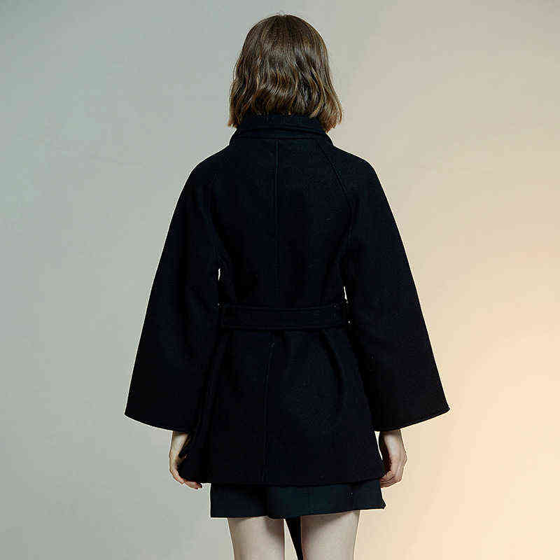 women's European and American style light mature pure color double row button woolen coat 211130