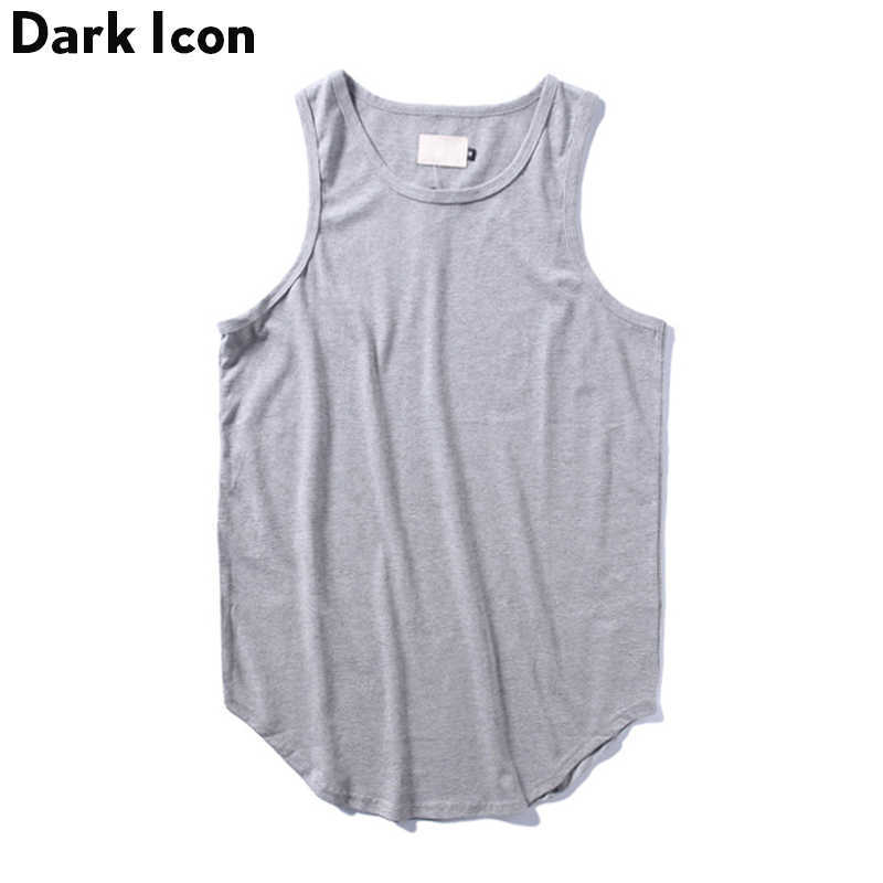 Solid Color Curved Hem Longline Tank Tops Men Summer Blank Extended Hip Hop Tank Tops Elongated Tank Top 210603