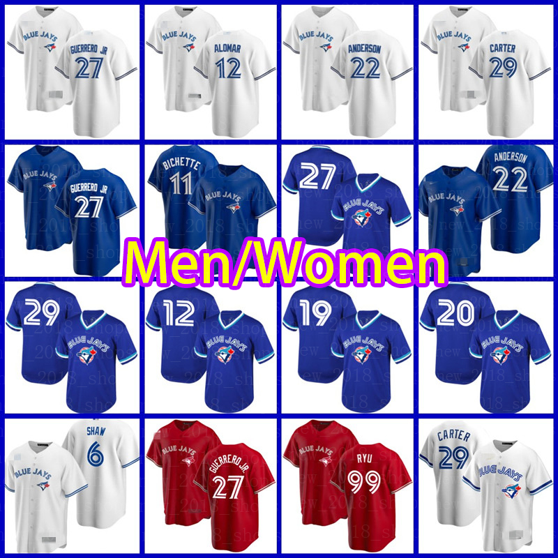 Blue Jays Jerseys 27 Vladimir Guerrero Jr. Toronto Bo Bichette Cavan Biggio George Springer Marcus Semien Hyun-Jin Ryu Danny Jansen Women Jersey, Blue;black
Blue Jays Jerseys 27 Vladimir Guerrero Jr. Toronto Bo Bichette Cavan Biggio George Springer Marcus Semien Hyun-Jin Ryu Danny Jansen Women Jersey, Blue;black