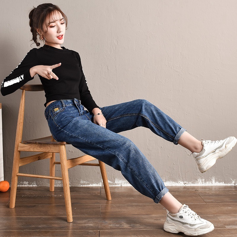 Black Jeans High Waist Loose Denim Harem Pants Wide Leg Ankle-Length Pants cargo pants women Mom Baggy Jeans Fall Women 210302