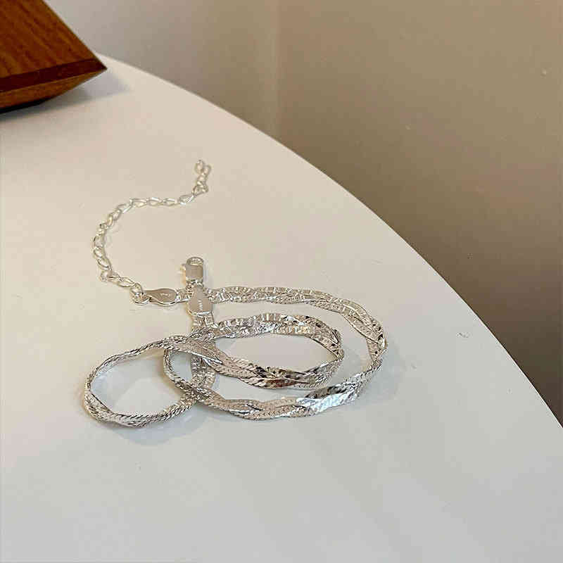 Foxanry 925 Sterling Silver Clavicle Chain Necklace Couple Accessorie Trendy Elegant Vintage Braided Twist Texture Party Jewelry