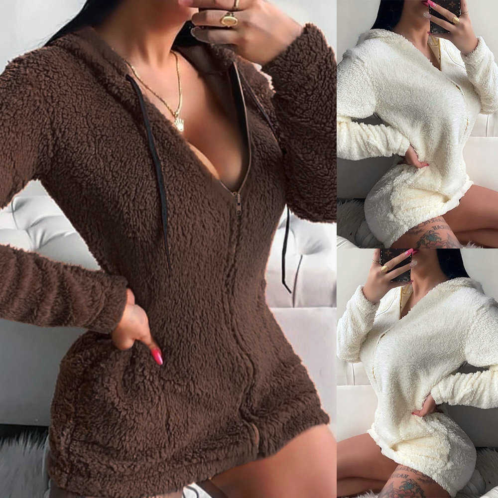 Autumn Winter Plush Coat Women Casual Solid V Neck Zipper Hooded Drawstring Faux Fur Jacket Ladies Slim Fluffy Teddy Coats 210526, Beige
Autumn Winter Plush Coat Women Casual Solid V Neck Zipper Hooded Drawstring Faux Fur Jacket Ladies Slim Fluffy Teddy Coats 210526, Beige