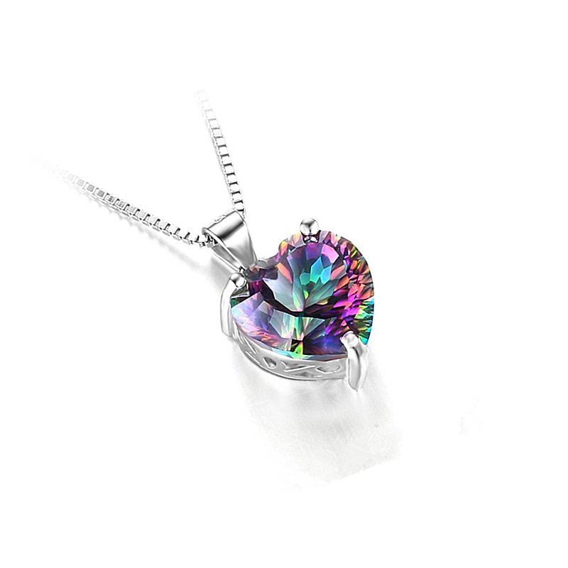 2024 Multicolor Crystal Pendant Necklaces Silver Jewelry Fashion Creative Heart Pendant Necklace For Women Girls