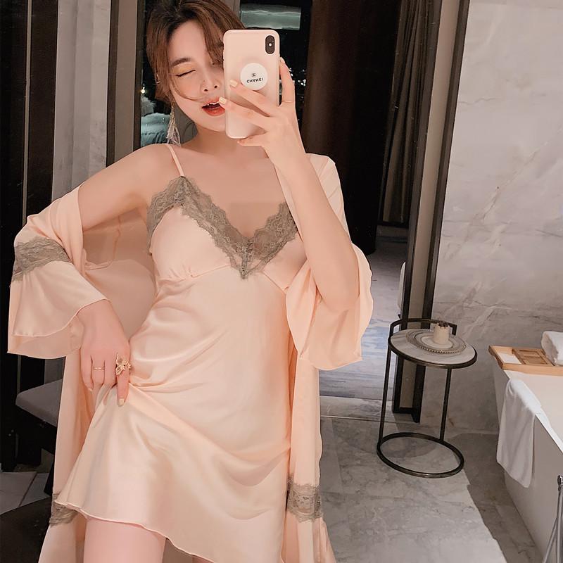 Silk Home Clothing Luxury Love Sling Sleepshirts Two-piece Set with Chest Cushions Sweet Ice Silk Nightgowns Robe Gown Sets, Champagne
Silk Home Clothing Luxury Love Sling Sleepshirts Two-piece Set with Chest Cushions Sweet Ice Silk Nightgowns Robe Gown Sets, Champagne
