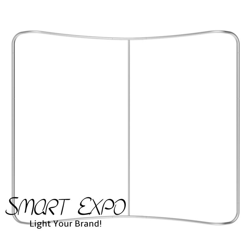 8ft Horizontal Curved Tension Fabric Exhibition Display Retail Supplies with Thick Aluminum Tube Printed Graphic Portable Carry Bag