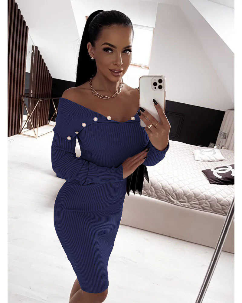 designers women clothes autumn and winter 2023 new womens knitted solid one shoulder dress fashion s3xl