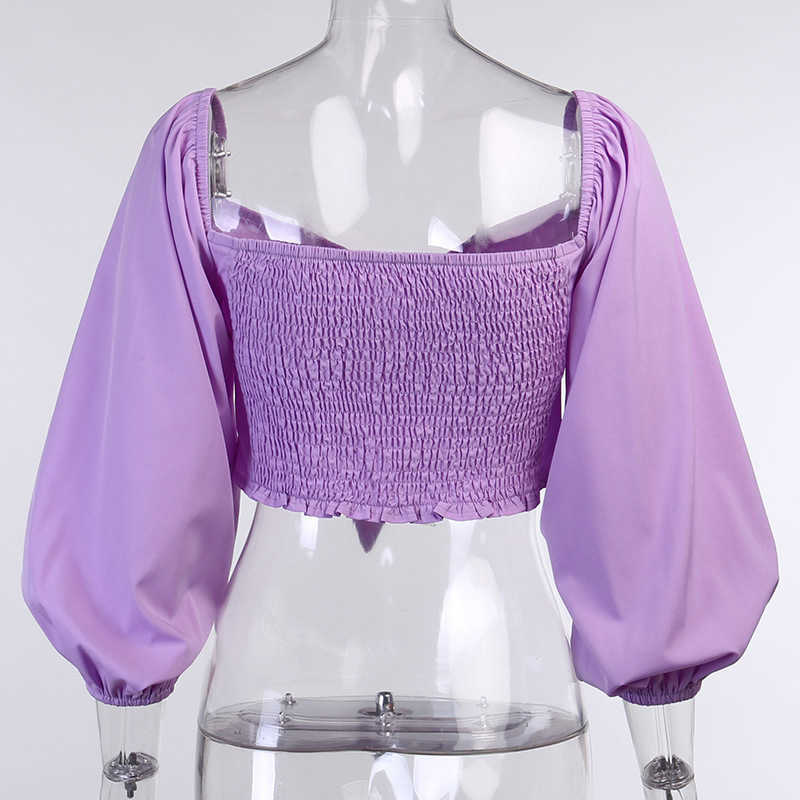 Colysmo Woman Tshirts White Off Shoulder Long Lantern Sleeve Cut out Lace up Crop Top Casual Streetwear Fall Women Clothing 210527