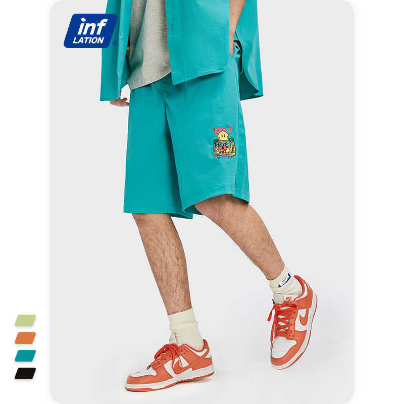 INFLATION Candy Color Shorts Men Women Harajuku Cartoon Embroidery Elastic Waist Casual Couple 3637S21 210629
