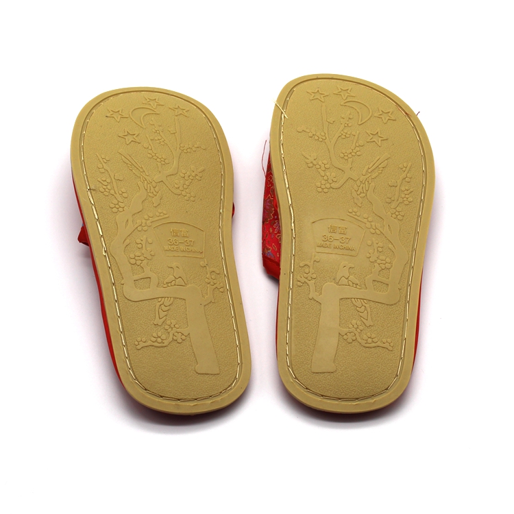 Chinese knot Silk Satin Women's Home Slippers Indoor Rubber Bottom Ladies Slipper 1pair