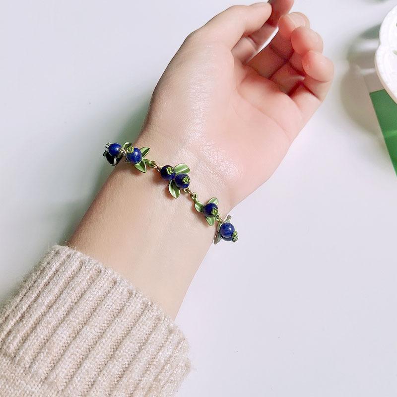 Link Chain HUANZHI Sweet Metal Plant Leaves Freshwater Pearl Fruit Blueberry Bracelet For Women Girls Party Birthday Jewelry