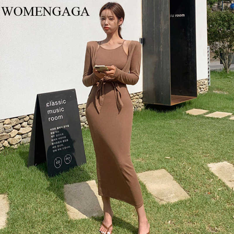 WOMENGAGA Korean High Waist Elasticity Autumn Lady Shoulder Strap Slim Long Dress + Cardigan Bow Tops Fashion Sexy Suit MTG5 210603, Black
WOMENGAGA Korean High Waist Elasticity Autumn Lady Shoulder Strap Slim Long Dress + Cardigan Bow Tops Fashion Sexy Suit MTG5 210603, Black