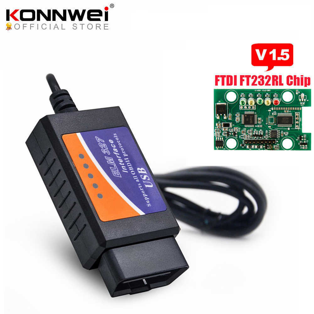 New ELM327 OBD2 FTDI FT232RL Chip OBD II Scanner Automotive for PC EML V1.5 ODB2 Interface Diagnostic Tool ELM 327 USB V 1.5