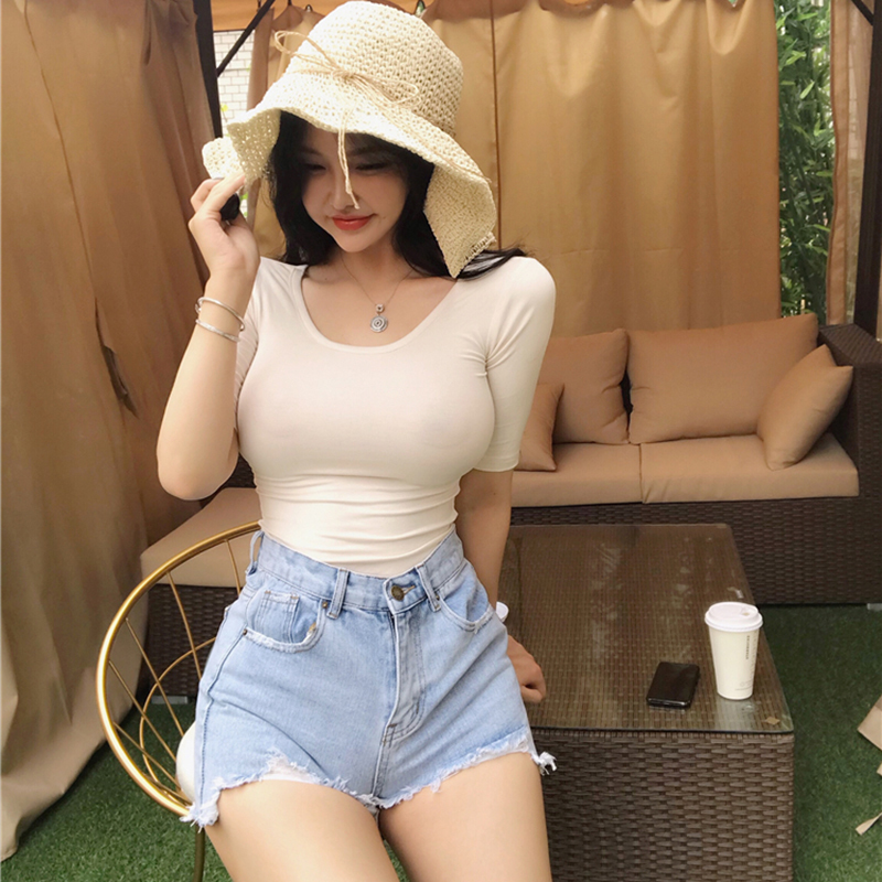 Cotton T Shirt White Casual Tee Shirt Femme Female Slim High Quality Plain Sexy Tops Fashion Clothes Thin Top see through 210306