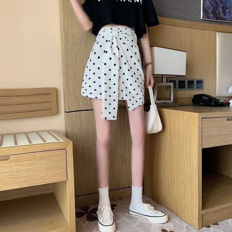 Irregular Dot Women Skirt Spring Summer Lace Up High Waist Skirts Causal A-line Mini Faldas Mujer 6F700 210603