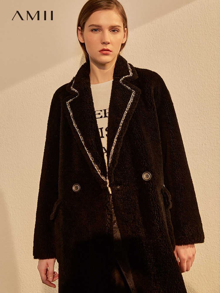 Minimalism Winter Women's Coat Fashion 100shmere Patchwork Lapel Knee-lengthWinter WomenWinter Women 1369 210527