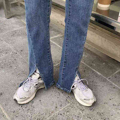 Vintage Blue Split Jeans Women Tall Waist Streetwear Women Denim Trousers Spring Summer Slim Mom Jeans Female Clothes 211112