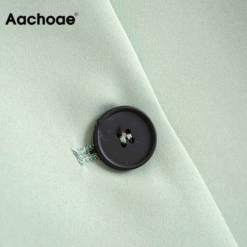 Aachoae Green Color Casual Blazer Women Big Pockets Long Sleeve Jacket Female Notched Collar Office Wear Ropa De Mujer 210930
