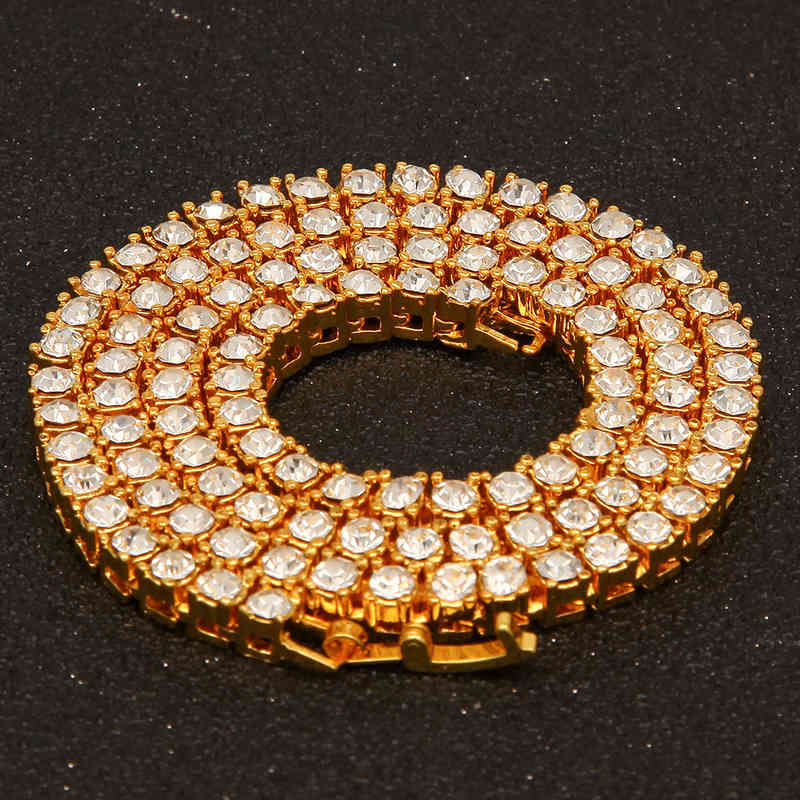 Hiphop 18k Gold Iced Out Diamond Chain Necklace CZ Tennis Necklace For Men And Women