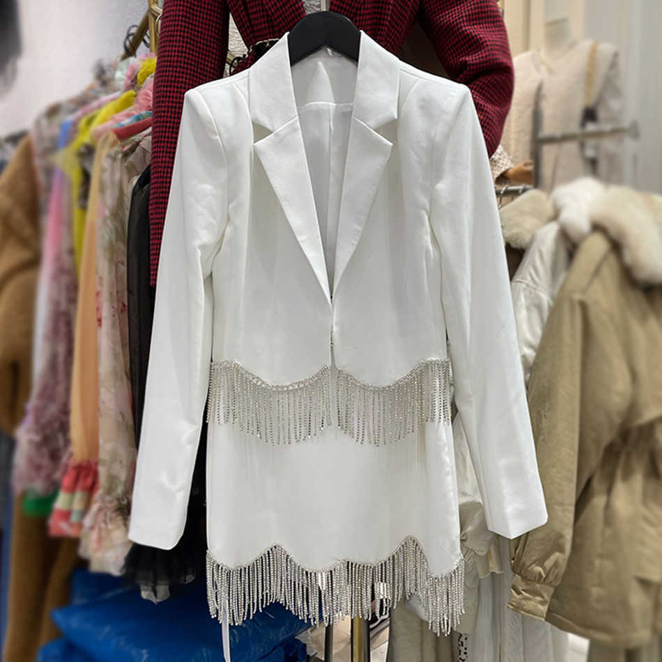 Summer Fashion Patchwork Tassel Suit Runway Ladies Long-Sleeved Short Top Line Skirt Black Two-Piece Female 210527