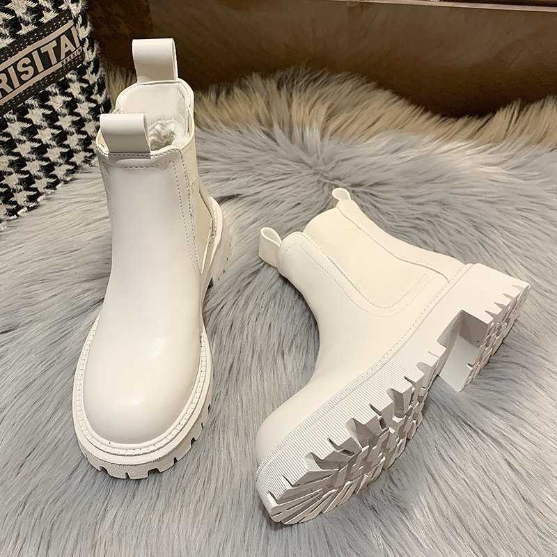 Autumn Winter Chelsea Boots Women Platform Brown Black Beige White Ankle Boots For Women Fur Short Chunky Punk Gothic Shoes 210911